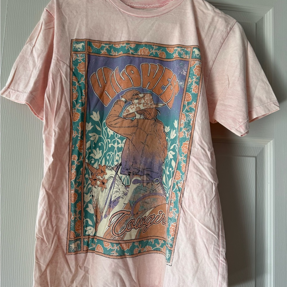 Pink Graphic T-Shirt with Western Design